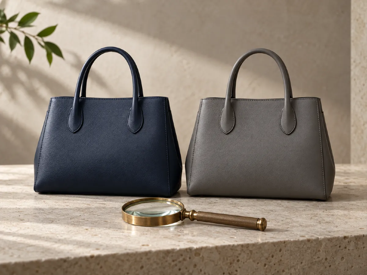 Magnifying glass over two similar unbranded products, representing anti-counterfeiting in Thailand.