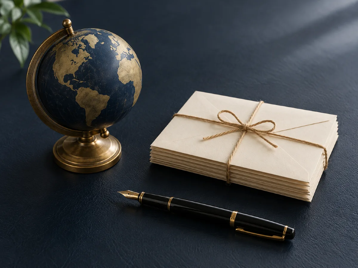 Globe and correspondence envelopes on a desk, representing Madrid provisional refusals in Thailand.